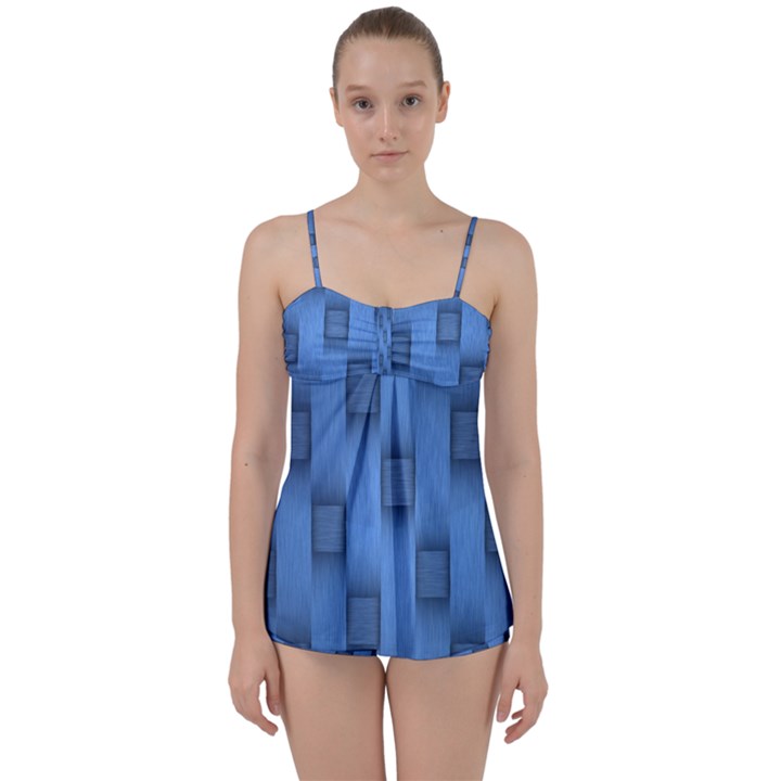 Blue Pattern Texture Babydoll Tankini Set