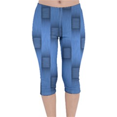 Blue Pattern Texture Velvet Capri Leggings  by nateshop