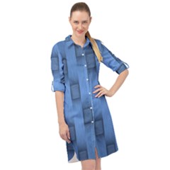 Blue Pattern Texture Long Sleeve Mini Shirt Dress by nateshop