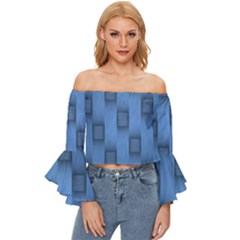 Blue Pattern Texture Off Shoulder Flutter Bell Sleeve Top by nateshop