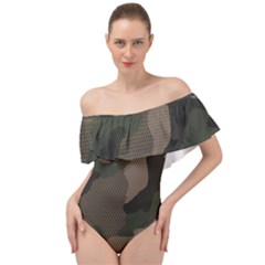 Camo, Abstract, Beige, Black, Brown Military, Mixed, Olive Off Shoulder Velour Bodysuit  by nateshop