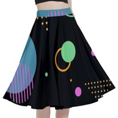 Colartive, Aesthetic, Amoled, Black, Colorful, Desenho A-line Full Circle Midi Skirt With Pocket by nateshop