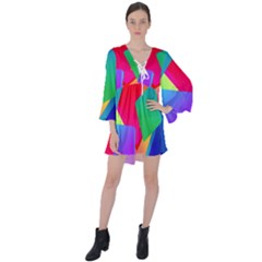 Colors, Color V-Neck Flare Sleeve Mini Dress