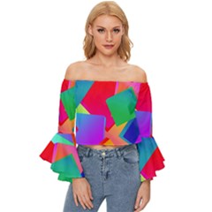 Colors, Color Off Shoulder Flutter Bell Sleeve Top by nateshop