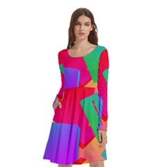 Colors, Color Long Sleeve Knee Length Skater Dress With Pockets