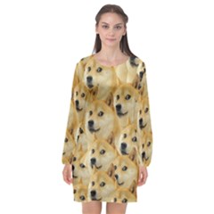 Doge, Memes, Pattern Long Sleeve Chiffon Shift Dress 