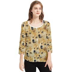 Doge, Memes, Pattern Chiffon Quarter Sleeve Blouse