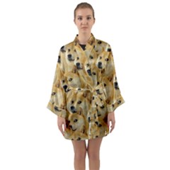 Doge, Memes, Pattern Long Sleeve Satin Kimono