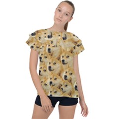 Doge, Memes, Pattern Ruffle Collar Chiffon Blouse