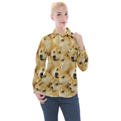 Doge, Memes, Pattern Women s Long Sleeve Pocket Shirt