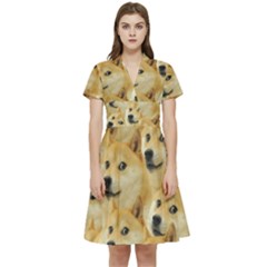 Doge, Memes, Pattern Short Sleeve Waist Detail Dress