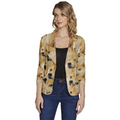 Doge, Memes, Pattern Women s One-Button 3/4 Sleeve Short Jacket