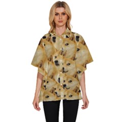 Doge, Memes, Pattern Women s Batwing Button Up Shirt