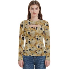 Doge, Memes, Pattern Women s Cut Out Long Sleeve T-Shirt