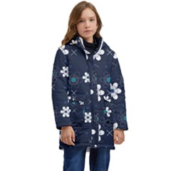 Flowers Pattern , Pattern, Flowers, Texture Kids  Hooded Longline Puffer Jacket by nateshop