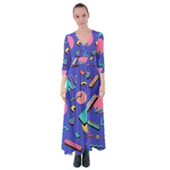 Geometric Shapes Material Design, Lollipop, Lines Button Up Maxi Dress