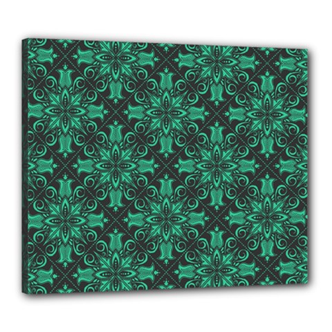 Green Damask Pattern Vintage Floral Pattern, Green Vintage Canvas 24  X 20  (stretched) by nateshop