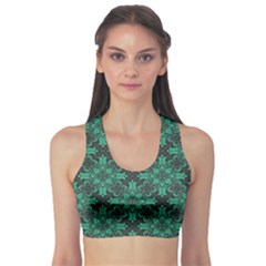 Green Damask Pattern Vintage Floral Pattern, Green Vintage Fitness Sports Bra by nateshop