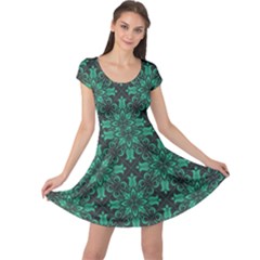 Green Damask Pattern Vintage Floral Pattern, Green Vintage Cap Sleeve Dress by nateshop