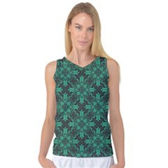 Green Damask Pattern Vintage Floral Pattern, Green Vintage Women s Basketball Tank Top by nateshop