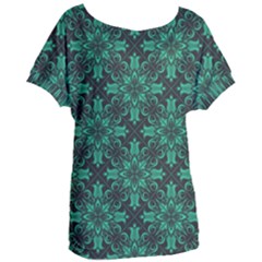 Green Damask Pattern Vintage Floral Pattern, Green Vintage Women s Oversized T-shirt by nateshop