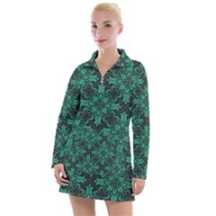 Green Damask Pattern Vintage Floral Pattern, Green Vintage Women s Long Sleeve Casual Dress by nateshop