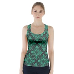 Green Damask Pattern Vintage Floral Pattern, Green Vintage Racer Back Sports Top by nateshop