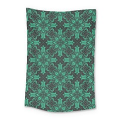 Green Damask Pattern Vintage Floral Pattern, Green Vintage Small Tapestry by nateshop