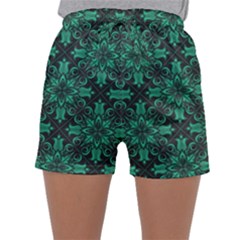 Green Damask Pattern Vintage Floral Pattern, Green Vintage Sleepwear Shorts by nateshop