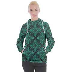 Green Damask Pattern Vintage Floral Pattern, Green Vintage Women s Hooded Pullover by nateshop