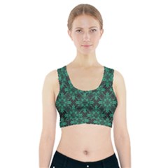 Green Damask Pattern Vintage Floral Pattern, Green Vintage Sports Bra With Pocket by nateshop