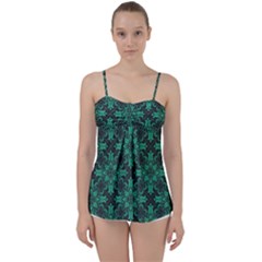 Green Damask Pattern Vintage Floral Pattern, Green Vintage Babydoll Tankini Top by nateshop