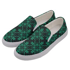 Green Damask Pattern Vintage Floral Pattern, Green Vintage Men s Canvas Slip Ons by nateshop