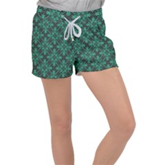 Green Damask Pattern Vintage Floral Pattern, Green Vintage Women s Velour Lounge Shorts by nateshop