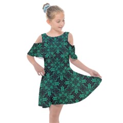 Green Damask Pattern Vintage Floral Pattern, Green Vintage Kids  Shoulder Cutout Chiffon Dress by nateshop