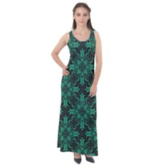 Green Damask Pattern Vintage Floral Pattern, Green Vintage Sleeveless Velour Maxi Dress by nateshop