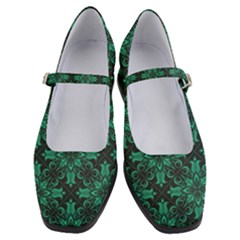 Green Damask Pattern Vintage Floral Pattern, Green Vintage Women s Mary Jane Shoes by nateshop