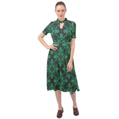 Green Damask Pattern Vintage Floral Pattern, Green Vintage Keyhole Neckline Chiffon Dress by nateshop