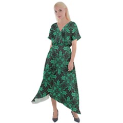 Green Damask Pattern Vintage Floral Pattern, Green Vintage Cross Front Sharkbite Hem Maxi Dress by nateshop