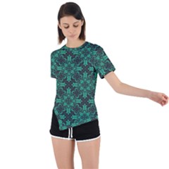 Green Damask Pattern Vintage Floral Pattern, Green Vintage Asymmetrical Short Sleeve Sports T-shirt by nateshop