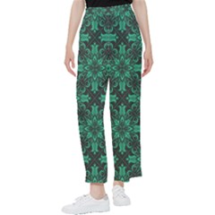 Green Damask Pattern Vintage Floral Pattern, Green Vintage Women s Pants  by nateshop