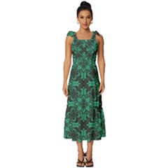 Green Damask Pattern Vintage Floral Pattern, Green Vintage Tie-strap Tiered Midi Chiffon Dress by nateshop