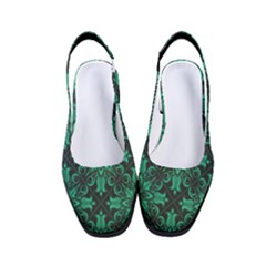 Green Damask Pattern Vintage Floral Pattern, Green Vintage Women s Classic Slingback Heels by nateshop