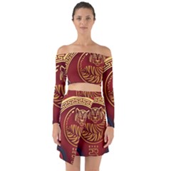 Holiday, Chinese New Year, Year Of The Tiger Off Shoulder Top With Skirt Set by nateshop