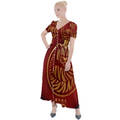 Holiday, Chinese New Year, Year Of The Tiger Button Up Short Sleeve Maxi Dress