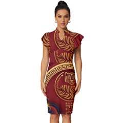 Holiday, Chinese New Year, Year Of The Tiger Vintage Frill Sleeve V-neck Bodycon Dress by nateshop