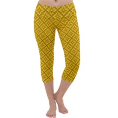 Yellow Floral Pattern Vintage Pattern, Yellow Background Capri Yoga Leggings by nateshop