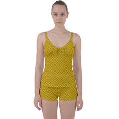 Yellow Floral Pattern Vintage Pattern, Yellow Background Tie Front Two Piece Tankini