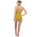 Yellow Floral Pattern Vintage Pattern, Yellow Background High Neck One Piece Swimsuit View2