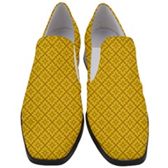 Yellow Floral Pattern Vintage Pattern, Yellow Background Women Slip On Heel Loafers by nateshop